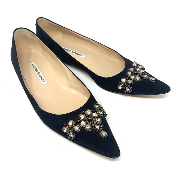 Manolo Blahnik Shoes - Manolo Blahnik Jeweled Pointed Flat black s41 B434